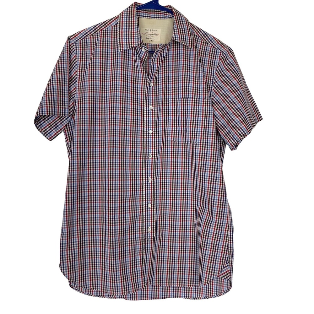 RAG & BONE Men Short Sleeve Tailored Workwear Plaid‎ Shirt Sz M Multicolor 3-19